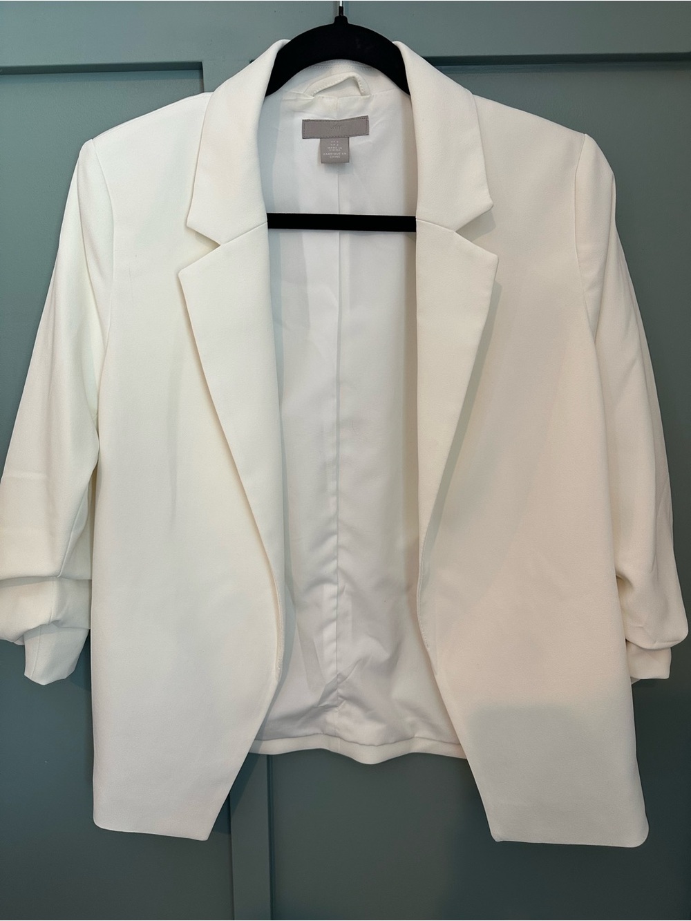 H&M White Open-Front Blazer with Notched Lapel